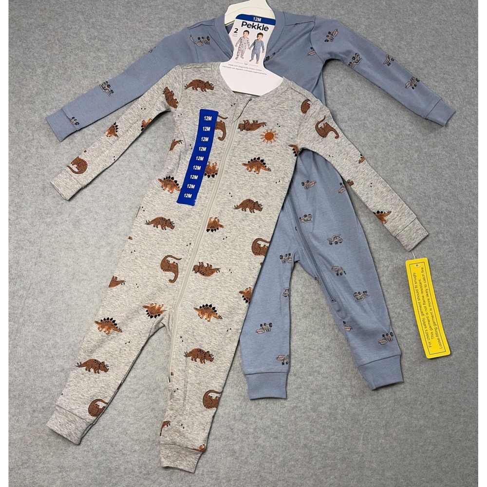 Pekkle 2-pack Sleepers - Dinosaurs & Construction Theme - 12M - NWT